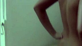 brunette babe shows pvc panties for masturbation.