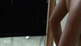 brunette babe shows pvc panties for masturbation.