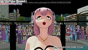 anime girl fights with ryona ballbusting in hentai