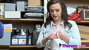 Busty Petite Teen Sneaks Office Ride On Guard's Huge Cock.