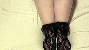 white pantyhose with black lace socks solo play