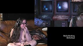 Young and stunning naked gamer girl with large and strong chest and juicy ass is playing only for herself