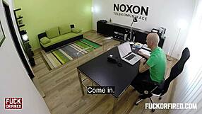 teeny employee roleplays with boss at office hoping not to get fired