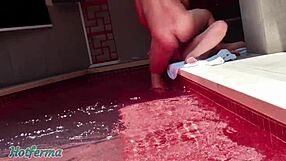 Blonde wife cheats with brother-in-law in pool bikini