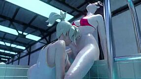 Swimming pool futanari and Cartoon girl blowjob sex