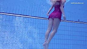 elena proklova, blonde teen 18+, shows off tight pussy and natural tits in pool dress.