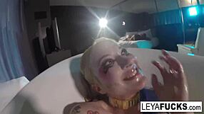 Blonde Babe Leya Falcon Showers in the Tub, Using the Shower Head on Her Big Ass and Tits