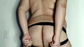 Gordo gay shows off chubby tits and big ass in masturbation and anal sex