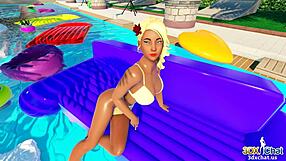 blonde shemale fucks horny redhead in pool