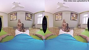 Blonde and brunette girls engage in intense anal threesome from POV