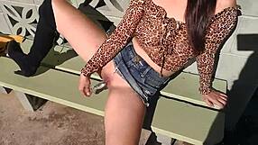 Asian slut jj masturbates on a dam outdoors