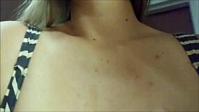 In the laundry room, a blonde with glasses gives an intense blowjob. Cumshot lands on her big tits.