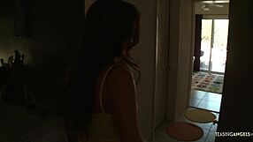 brunette strips quickly to get her man drilling her in cowgirl riding