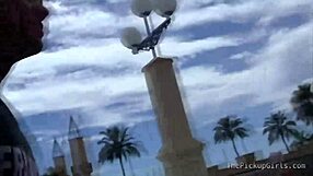 Teen Sucking and Riding Two Dicks with Shaved Brunette Tits