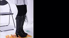Fetish Boot Crushing Food on Ass and Shoes