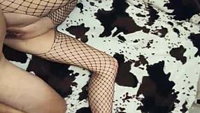 Milf Wife in Fishnet Body Gets Anal Stretched