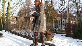 Redhead woman get fucked outdoor! Public teen blowjob orgasm hardcore!