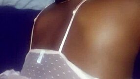 Ebony beauty with a big ass gets a deep creampie in her tight pussy from daddy