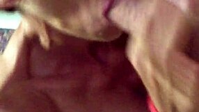 sweetheart gives topless blowjob and swallows cum at home