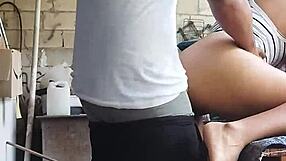 hermosa putita sucks cock in my workshop, bends over for doggystyle, cums on big tits