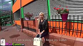 brunette with small tits fucks outdoors in a shop