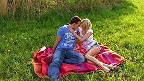 Blonde Skinny German Teen Girl with Small Tits Enjoys Big Cock Outdoor