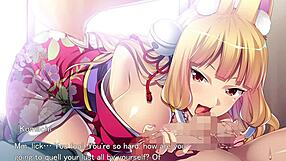 Fox girl delivers morning blowjob in anime hentai episode one, building to ejaculation