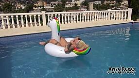 aviva rocks with big tits and ass tattoo masturbating on unicorn