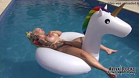 aviva rocks with big tits and ass tattoo masturbating on unicorn