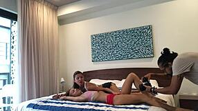 Horny Blonde Girlfriend And Redhead Slut Tease Each Other Behind Scenes!