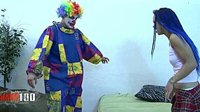 Why does this submissive clown bang a petite brunette?