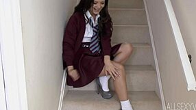 petite girl faye receives cumshot on face