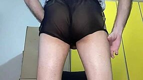 i'm doing strip tease taking off black sexy open panties and white blouse showing my big 25cm milk dick squirting