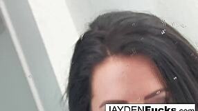 Jayden Jaymes, nude brunette pornstar with big tits, masturbates her amazing pussy