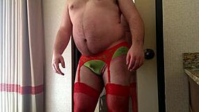 Fat Gay Crossdresser Rips Clothes in Intense Hotel Striptease