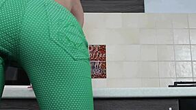 Russian girl sasha bikeyeva teases and pees through tight green pants