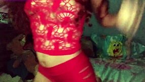 Skinny Latina In Red Or Black Lingerie With Clothes Ripped