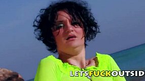 Penis in ass outdoors with small titties and stroking