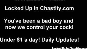 In this POV femdom scene, she binds me tightly and introduces a new chastity device for bondage play.