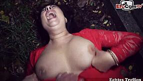 Naughty brunette milf with big natural tits gets picked up for outdoor sex. Is she ready?