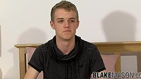 Young UK twink Ash Williams boldly strokes his huge monster cock in casting interview