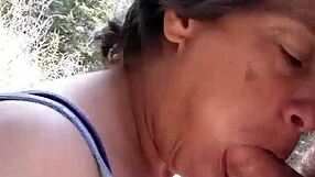 petite latina sucks huge cock and swallows cum by riverfront