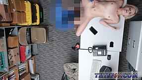 blonde amateur in police uniform gives blowjob and toy insertion