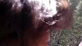 petite latina sucks huge cock and swallows cum by riverfront