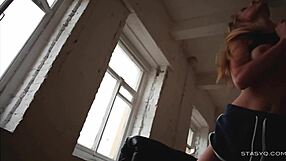 Is this busty blonde hottie teasing you in black lingerie? What's her next move?