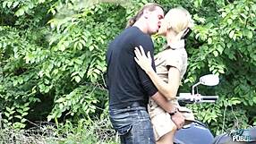 blonde babe get cum on her big tits when fucked outdoor