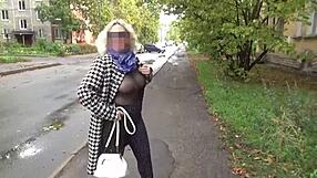 Big breasts flaunting their sexuality outdoors matured in nylon