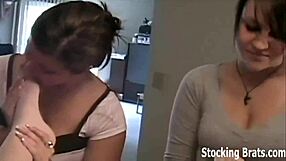 Lesbian Femdom Sucking Toes in Stockings and Pantyhose