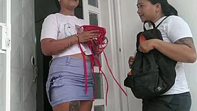 latina thong seller gets excited, caresses my ass, we kiss and pleasure each other