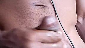 stroking massive black cock leads to cum spilling on the homemade floor